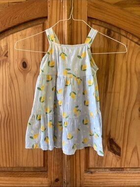 Girls LCW Baby blue yellow lemon sleeveless sun dress size 4-5